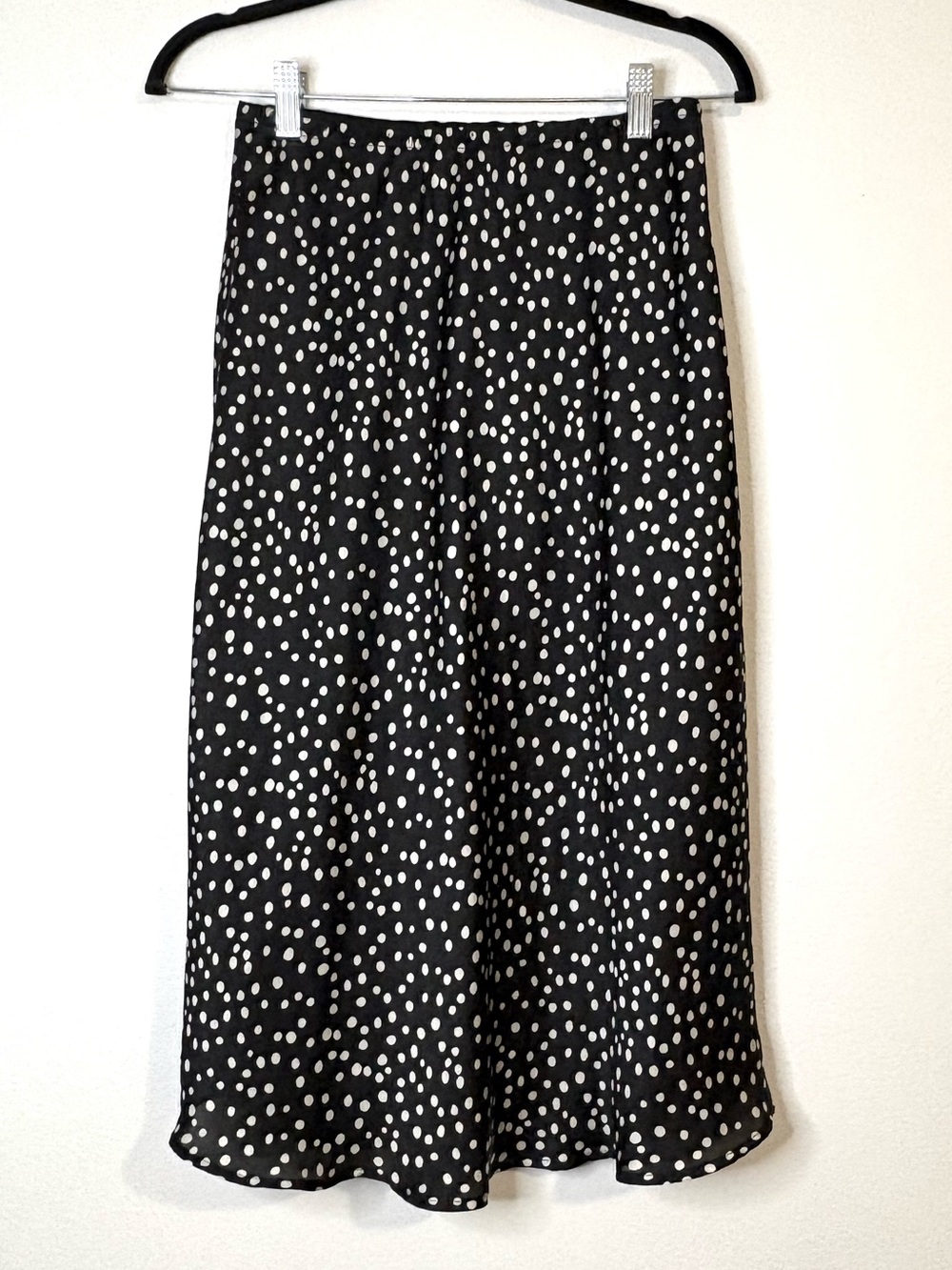 Sienna Sky Black & White Polka Dot Satin Midi Skirt